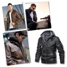 Cargar imagen en el visor de la galería, Chaqueta motera clásica de cuero marrón
- Ozerty