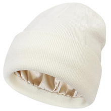 Cargar imagen en el visor de la galería, Gorro de punto con forro de satén -Blanco - Ozerty